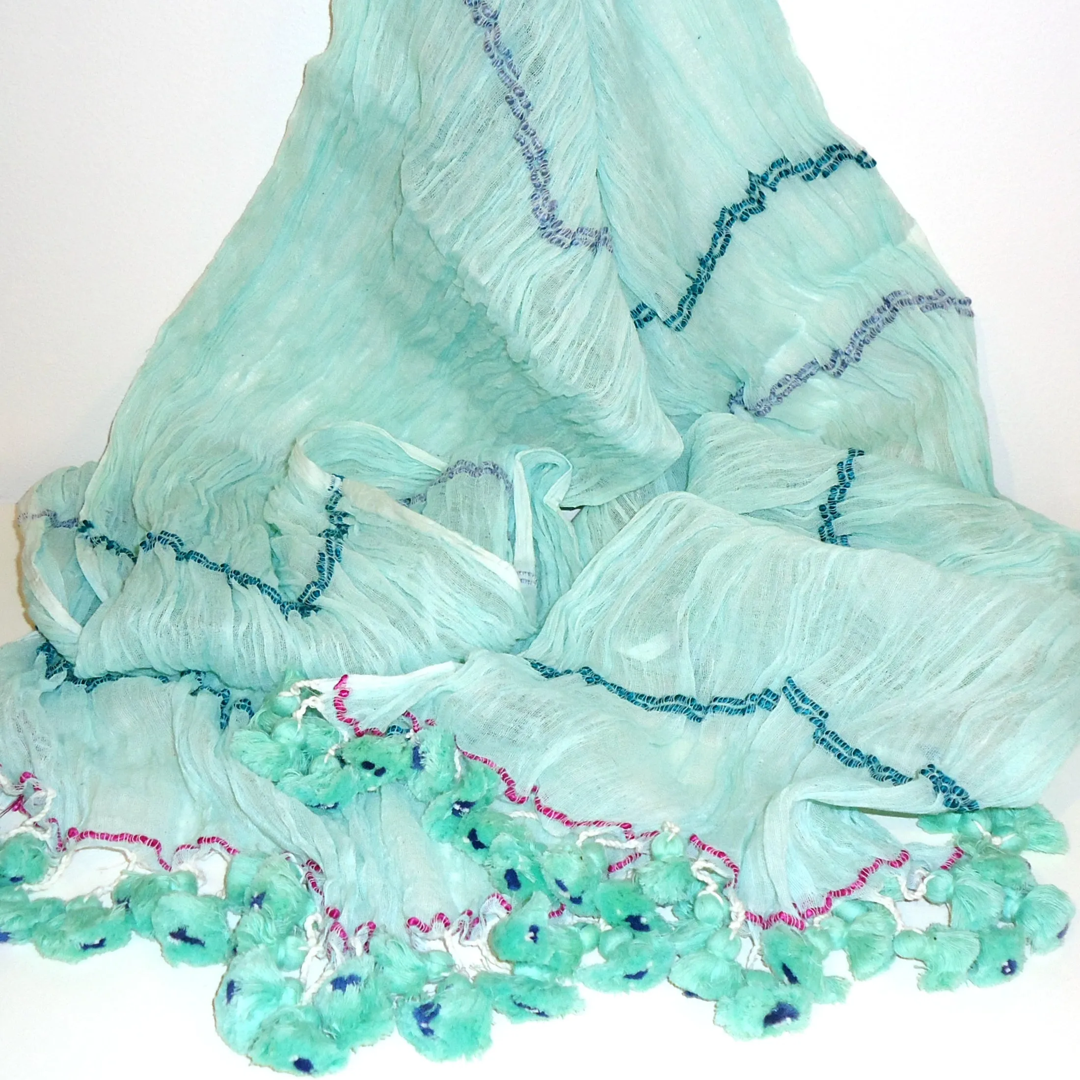 Woven Scarf with Tassels - Green